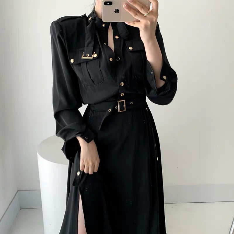 đầm sơ mi dáng dài thắt eo koreastyle