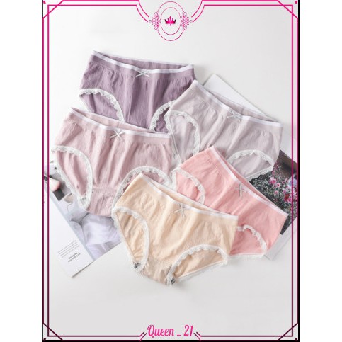 Combo 5 Quần Lót Nữ Cotton Cao Cấp,Quần Lót Nữ Cotton Kháng Khuẩn Phối Viền Ren Đính Nơ | BigBuy360 - bigbuy360.vn