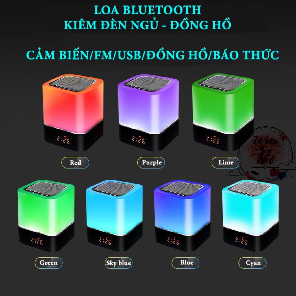 Loa bluetooth kiêm đèn ngủ cảm ứng chạm đèn Led đổi nhiều màu và đồng hồ báo thức tặng kèm dây USB và AUX