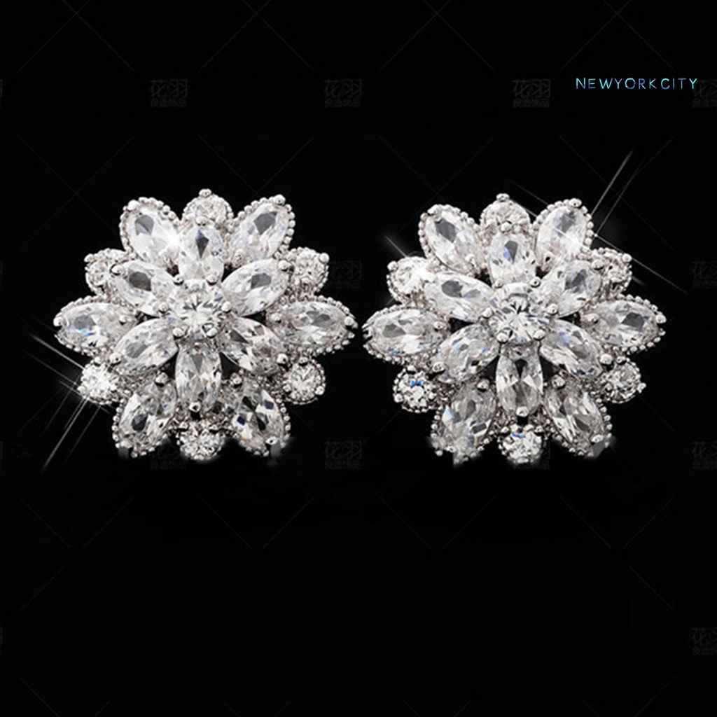 1 Đôi Khuyên Tai Hình Hoa Đính Đá Zircon Thời Trang Cho Nữ