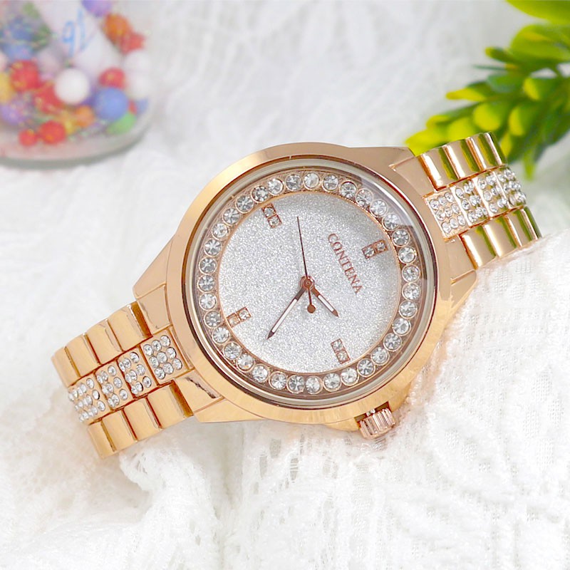 Đồng hồ nữ CONTENA CN1088 mặt ánh nhũ dây thép đính đá