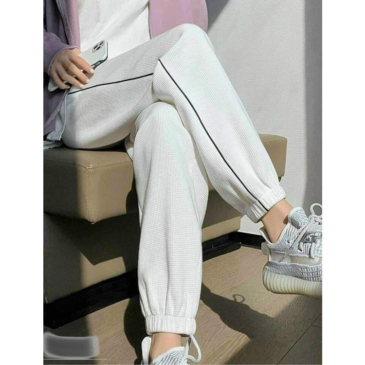 Quần Bom Bo Gấu Kẻ Sọc - Quần Jogger Ống Rộng Bo Gấu Chất Tổ Ong