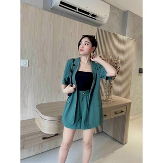 Sét bộ vets 3 món caro bố kèm áo trong thun pozip siêu tôn dáng công sở & dự tiệc nha chị em lt