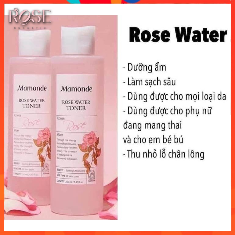 Nước Hoa Hồng Mamonde Rose Water Toner ⚡⚡ Không Cồn Cân Bằng Dưỡng Ẩm Da Ngay Tức Thì Mẫu Mới 150ML / 250ML