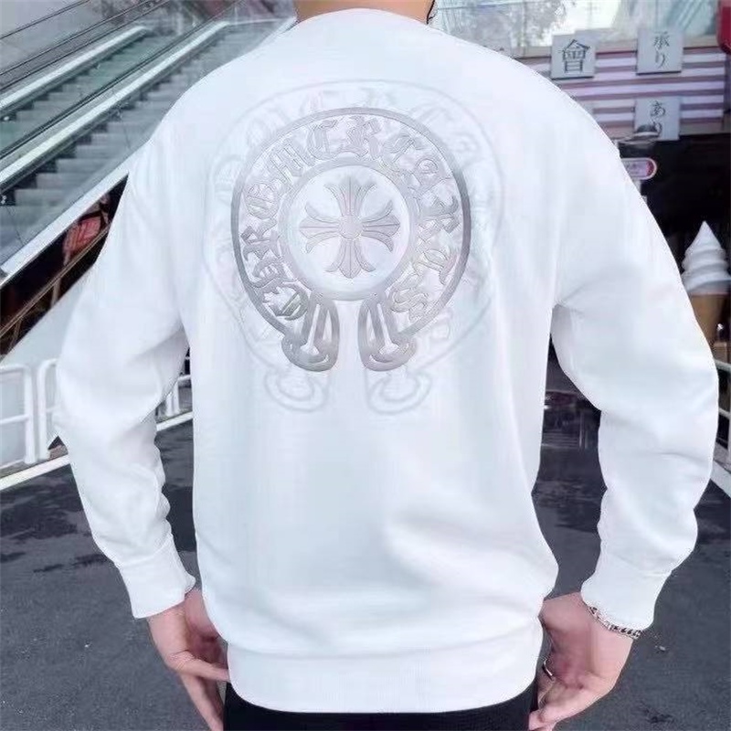 CHROME HEARTS Áo sweater cổ tròn in hình cây thánh giá màu bạc giản dị cho nam và nữ