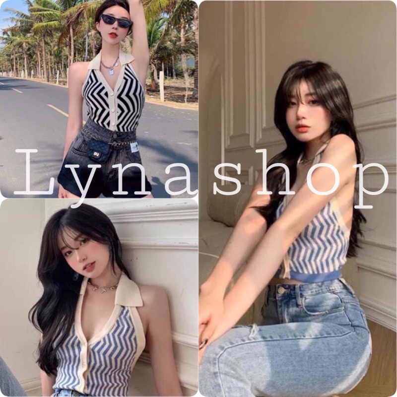 Áo croptop 🍉 áo ba lỗ kẻ sọc thiết kế hở lưng sexy có 3 màu xinh xắn, có cúc cài dáng áo ngắn tại xưởng nhà Lyna