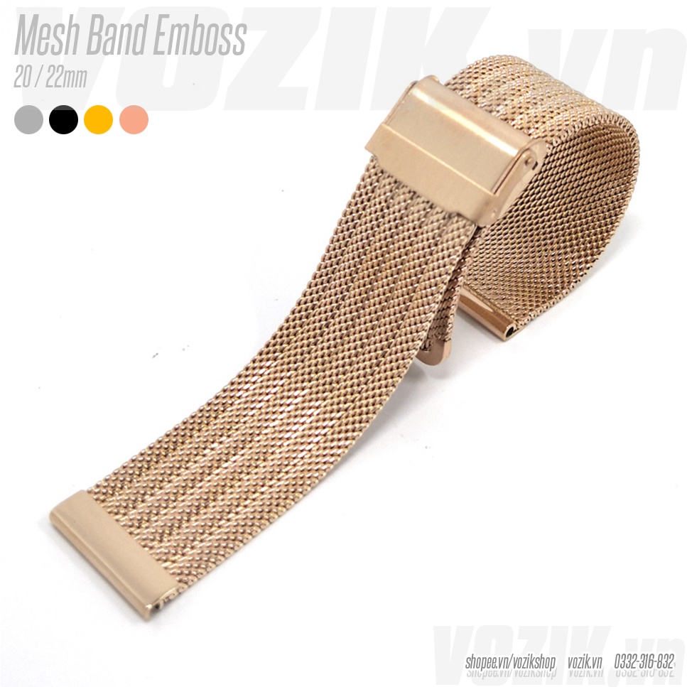 Dây đeo đồng hồ thép lưới mesh dập nổi vân Mesh 0.6mm Emboss VOZIK - milanese strap band for watches