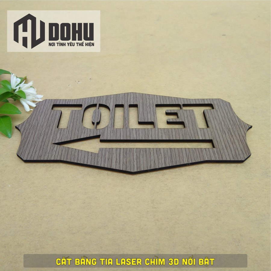 Bảng toilet chỉ hướng nhà vệ sinh bằng gỗ - Dán Tường Bằng Keo 2 Mặt  - Có chọn hướng mũi tên