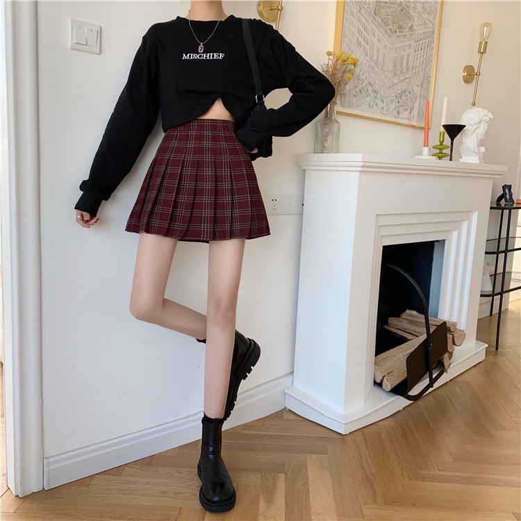 Chân Váy Xiaozhainv Chữ A Eo Cao Hoa Văn Kẻ Ô Phối Xếp Li Phong Cách Hàn Quốc Thời Trang | BigBuy360 - bigbuy360.vn