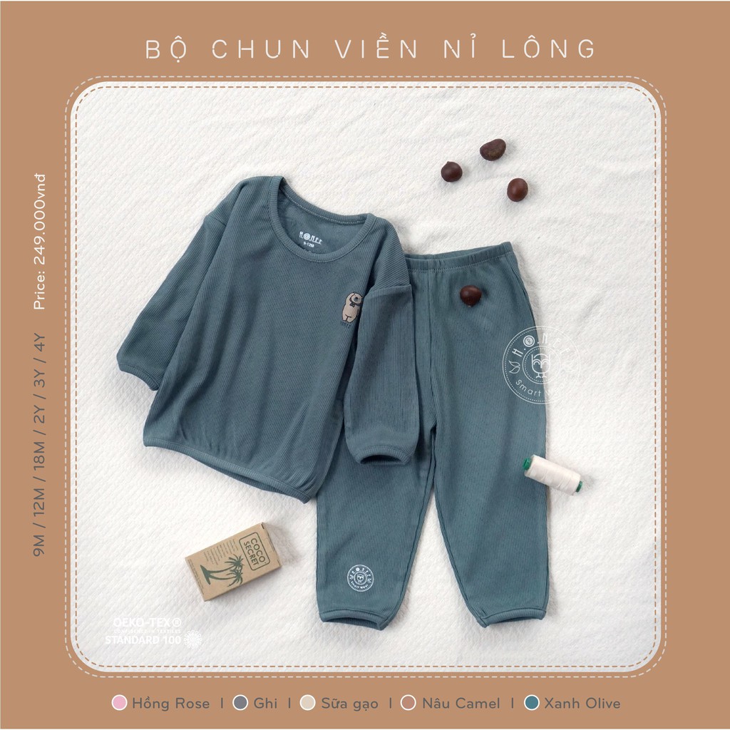 Hrnee Bộ chun viền nỉ lông cho bé