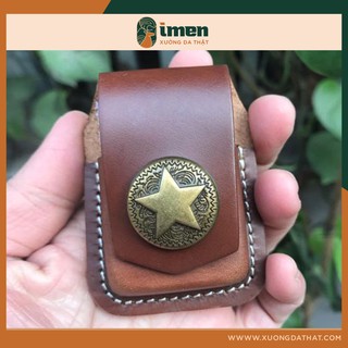 Mề đay sao đồng - bao da zippo gắn thắt lưng , bao da bò handmade - bbl008