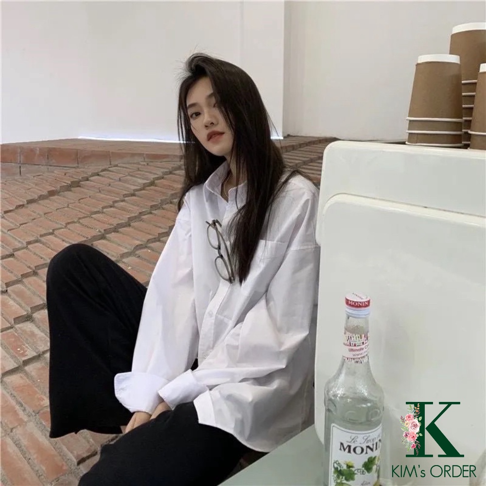 Áo sơ mi nữ màu trắng cổ sơ mi dài tay phom rộng chất mềm mịn loại 1 basic style Hàn Quốc đi học đi làm đủ size