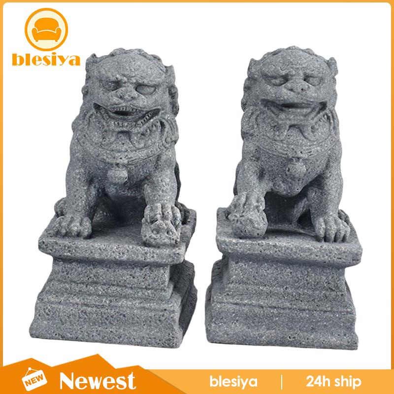 Bộ 2 Bức Tượng Sư Tử Bằng Đá Cát Phong Cách Trung Hoa