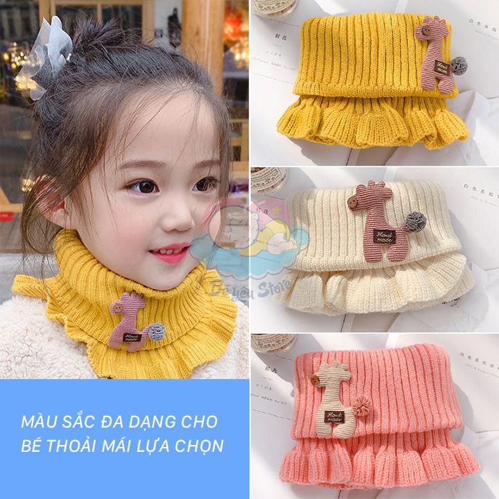 Khăn len ống cho bé - Khăn quàng cổ cho bé Gái, bé Trai thêu hình Hươu nghộ nghĩnh, đáng yêu