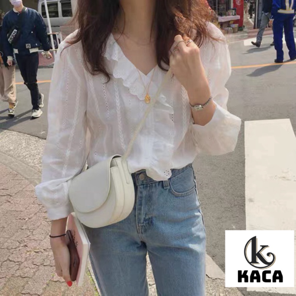 áo babydoll trắng tiểu thư viền bèo hàng QC A 287 kaca.design