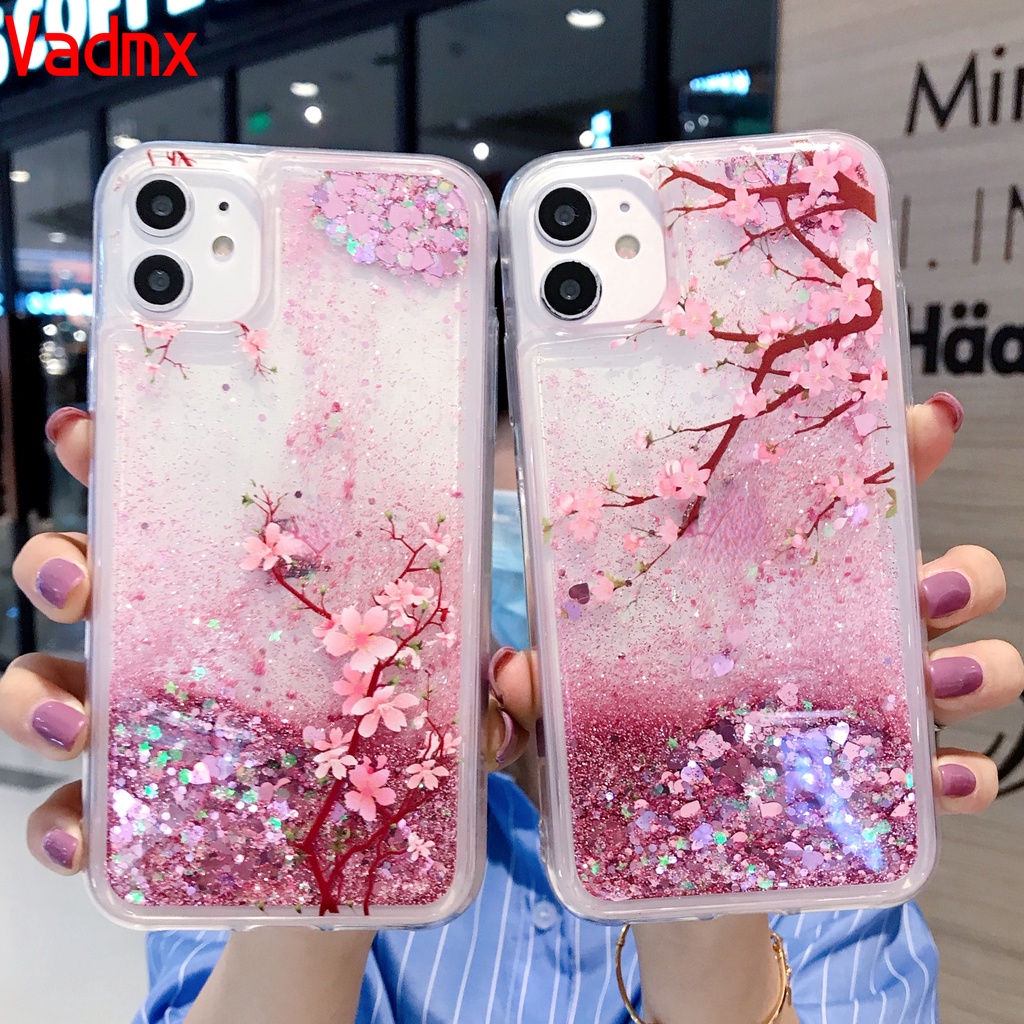 Ốp Điện Thoại Phối Kim Tuyến Nước Họa Tiết Hoa Cho iPhone 12 Mini 11 12 Pro Max X XR XS Max 7 8 6 Plus SE 2020