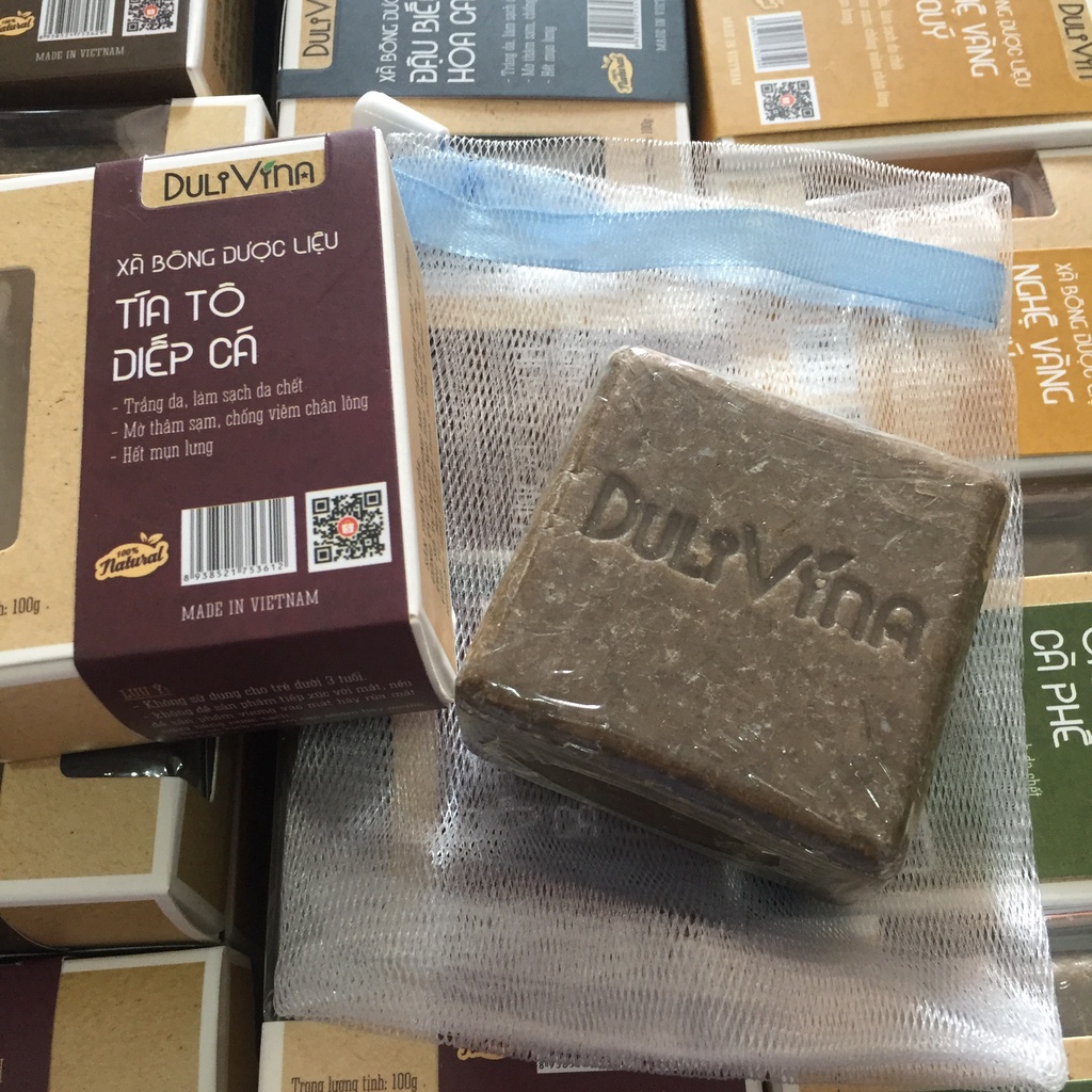 Xà phòng thảo dược Tía Tô Diếp Cá, xà bông cục trắng da, ngừa mụn 100g Dulivina | BigBuy360 - bigbuy360.vn