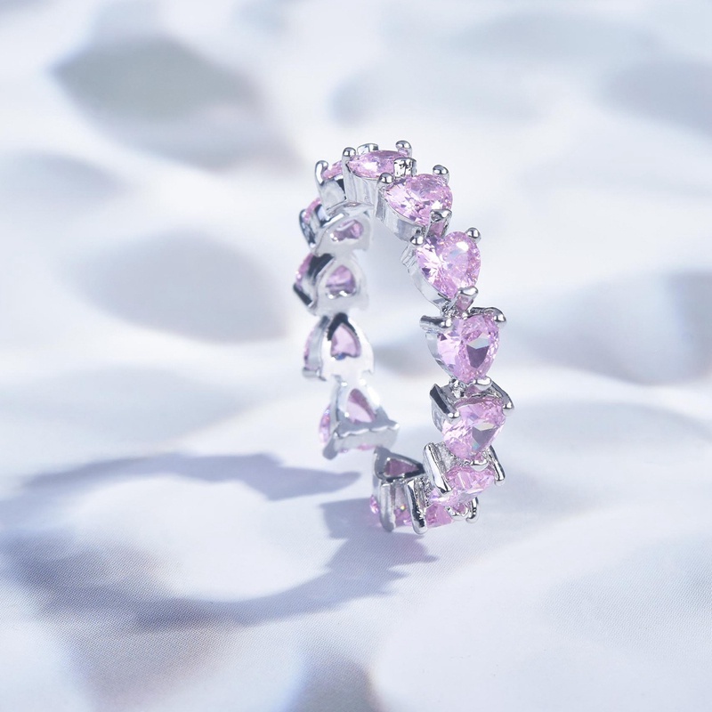 Nhẫn đính hôn bạc 925 hình trái tim đính đá zircon màu sắc thời trang