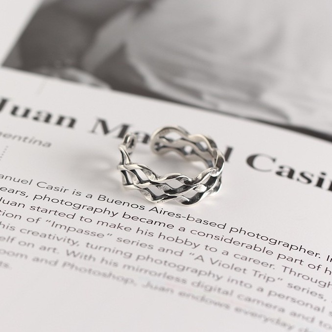 Nhẫn Nữ Mạ Bạc Thái Kiểu Dáng Gợn Sóng Phong Cách Cổ Điển R45