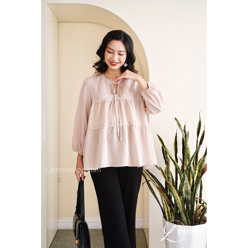 Áo bầu Momo Shirt chất đũi có dây buộc cổ, dáng áo babydoll thích hợp mặc đi làm By LAMME