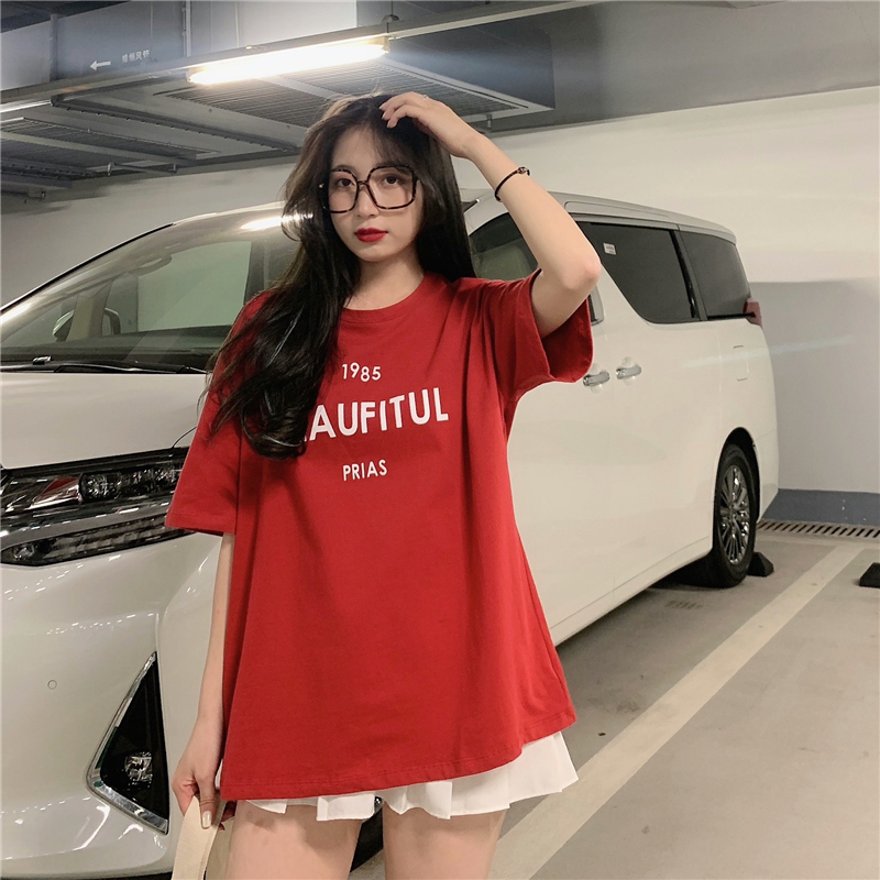 SUXI Áo Thun Nữ Tay Ngắn In Chữ Phong Cách Hàn Quốc