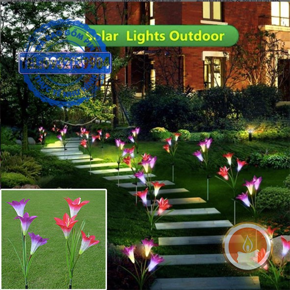 Hộp 2 cây đèn led năng lượng mặt trời hoa Lily trang trí sân vườn