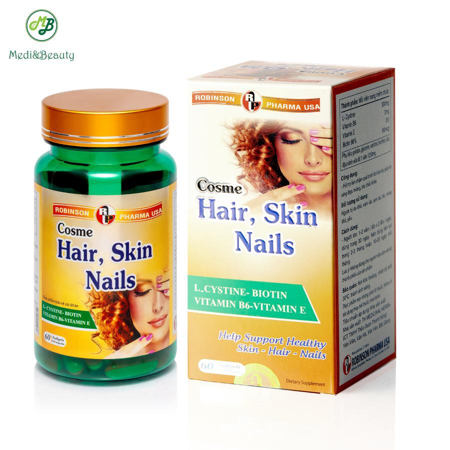Viên uống ngăn rụng tóc, sáng da, chắc móng COSME - HAIR, SKIN, NAILS  - Medi&Beauty  Chai 60 viên