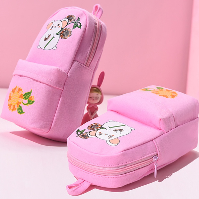 Túi Đựng Bút Chì Vải Canvas Cỡ Lớn In Họa Tiết Hoạt Hình AKKU Dễ Thương Cho Bé
