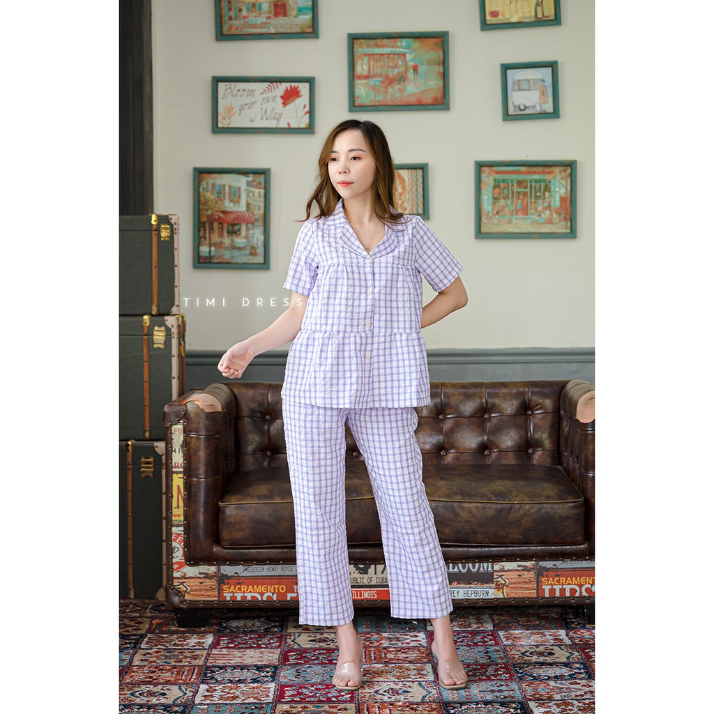 Bộ ngủ dáng Babydoll , Pijama nữ Tay Ngắn-Quần Dài PIJAMA0101