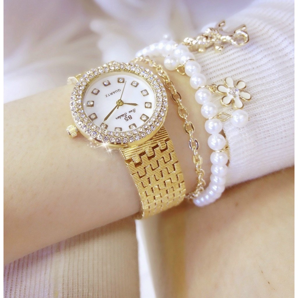 Đồng hồ thời trang nữ BS beesister BS03 viền đính đá mặt chấm tuyệt đẹp | BigBuy360 - bigbuy360.vn