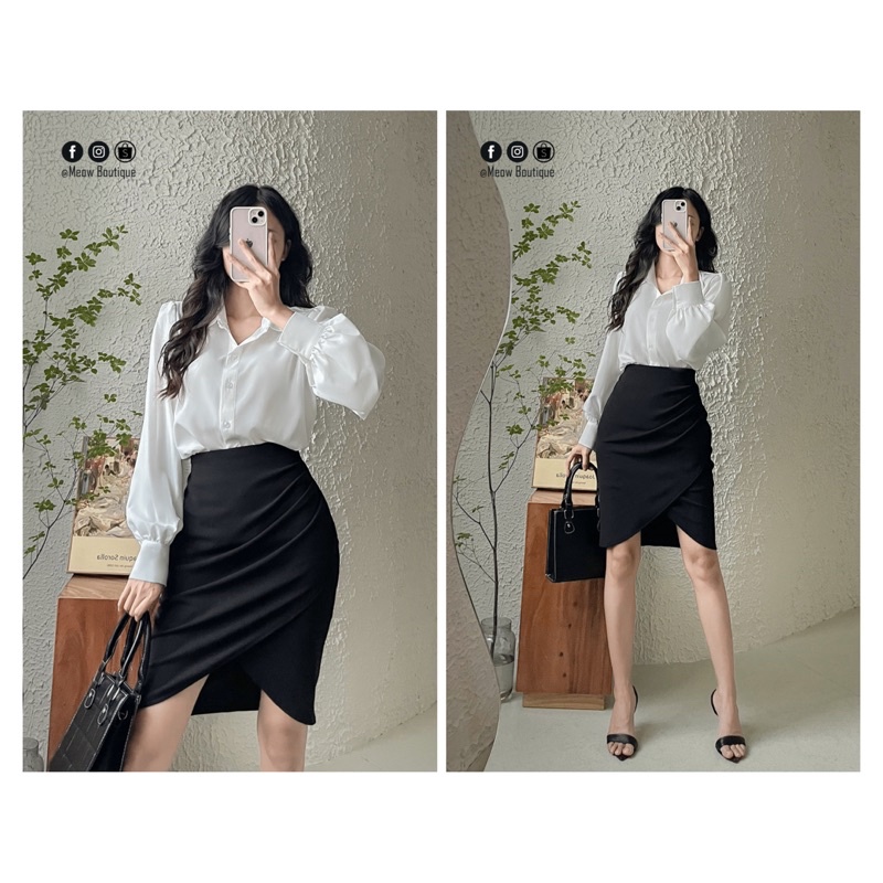 Chân Váy Công sở Bút Chì Tulip Xếp Pli Nhún Meow Boutique