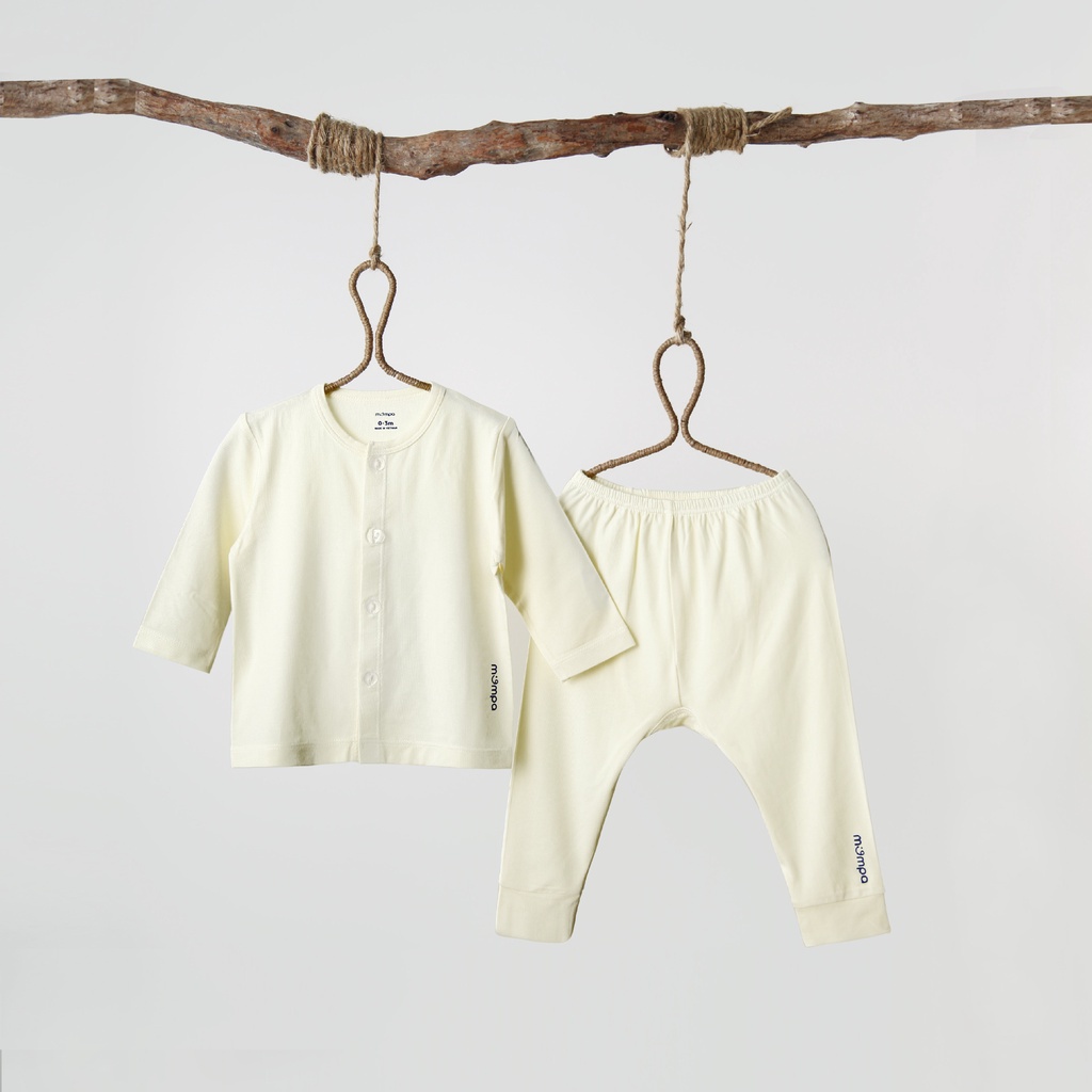 Bộ quần áo sơ sinh dài tay 4 mùa Mompa 0-9 tháng vải sợi tre Bamboo mềm mịn co giãn thấm hút thoáng da cúc giữa 014 015