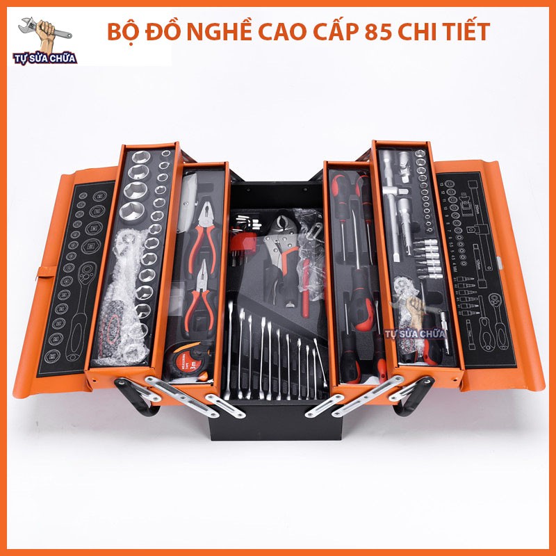 Thùng đồ nghề sửa chữa di động 85 Chi Tiết Nhập Khẩu,  bộ dụng cụ sửa chữa xe máy chuyên dụng, hàng chuẩn loại xịn