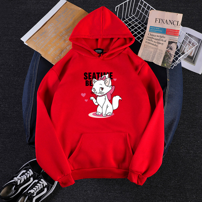 Thời Trang Áo Hoodie Tay Dài In Hình Mèo Dễ Thương Cho Nữ