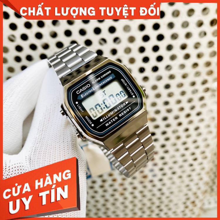 HÀNG CAO CẤP -  Đồng hồ điện tử nam nữ dây thép Casio A168 vintage xám chuột  - Hàng Cao Cấp