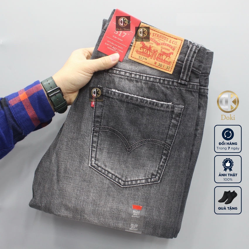 Quần Jean Nam Suông Xám Đậm mài rách, quần suông ống rộng vải mềm không co giãn - Doki Store AUS-06
