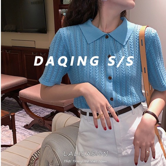 Áo Cardigan Dệt Kim Tay Ngắn Dáng Rộng Cổ Polo Phong Cách Hàn Quốc Thời Trang Cho Nữ
