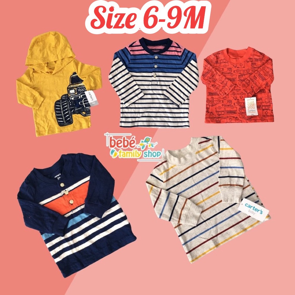 [Size 6-9M] Áo thun bé trai tay dài Carters/ áo thun bé trai dài tay thun cotton xuất dư - ATD - bebefamilyshop