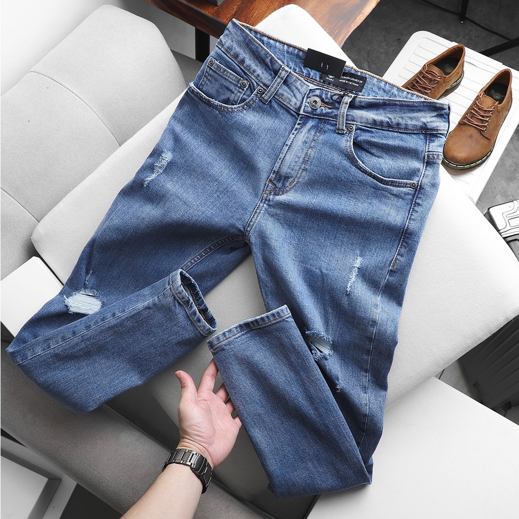QUẦN JEAN NAM HEBOZ xanh rách 210514 - chất jean cao cấp mềm mịn - phá cách trẻ trung - 00000696