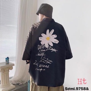 Áo sơmi thô hoa chữ lưng -Hthao