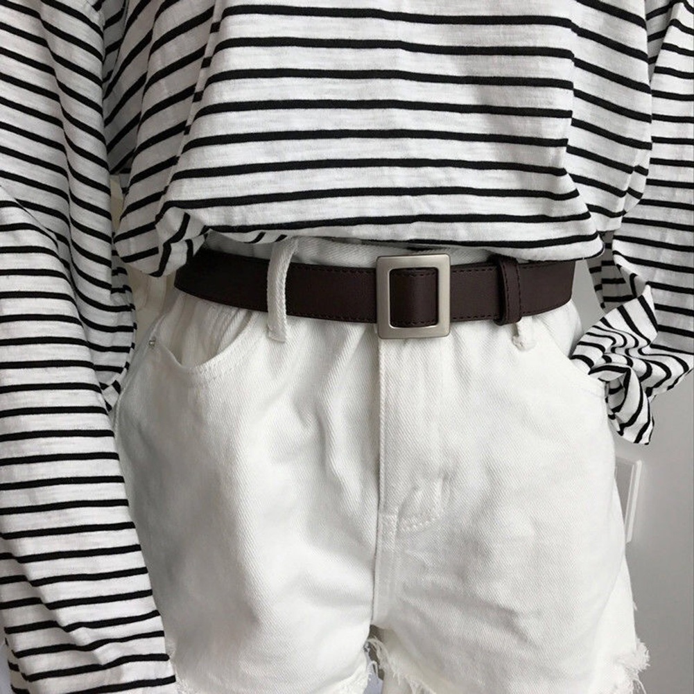 Fashion Women Faux Leather Thin No Hole Decorative Buckle Belt Jeans Waistband