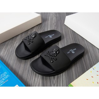 Dép nam quai ngang cao cấp màu đen họa tiết Hải Tặc D820_FREESHIP