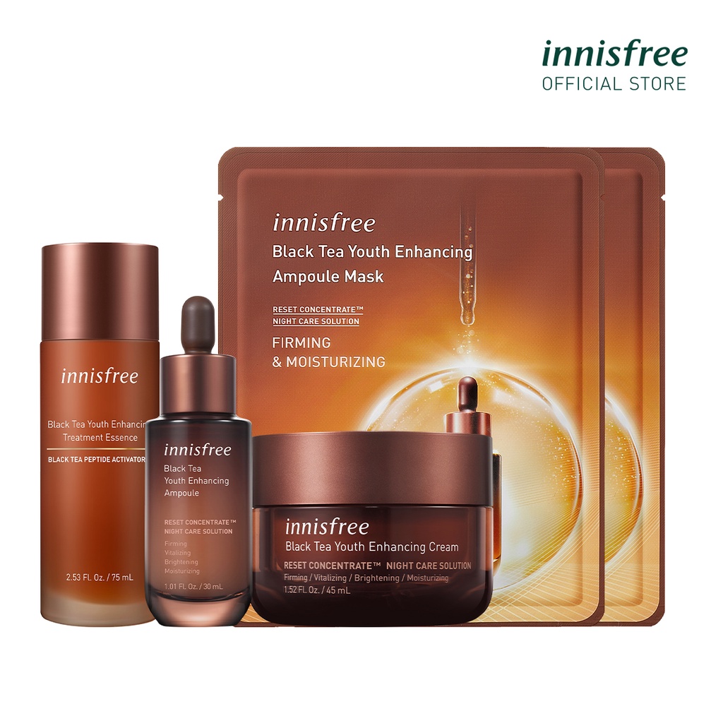 Bộ phục hồi da chuyên sâu và ngăn ngừa lão hóa trà đen innisfree Black Tea Youth Ampoule Set