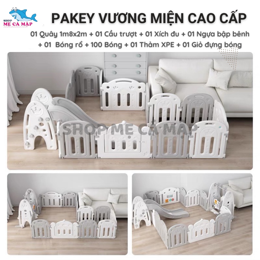 [Bản nâng cấp] Quây cũi nhựa vương miện tặng Bóng rổ + Bóng + Thảm dày, nhựa nguyên sinh an toàn