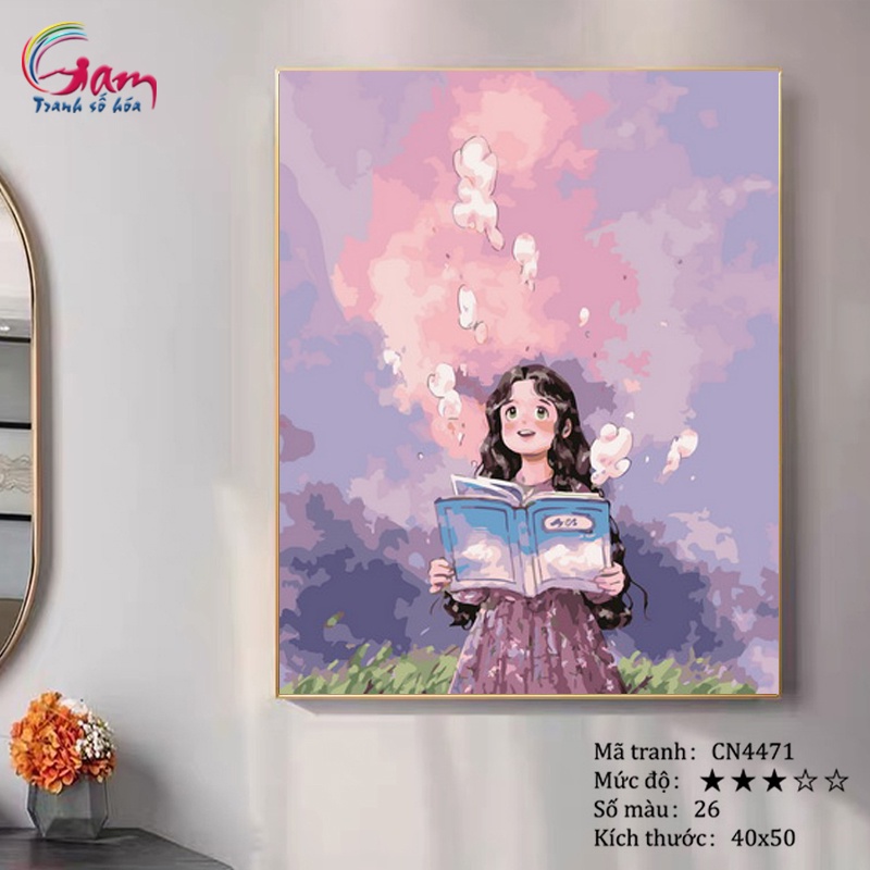 Tranh tô màu theo số Gam cô gái độc thân căng khung 40x50cm CN4471