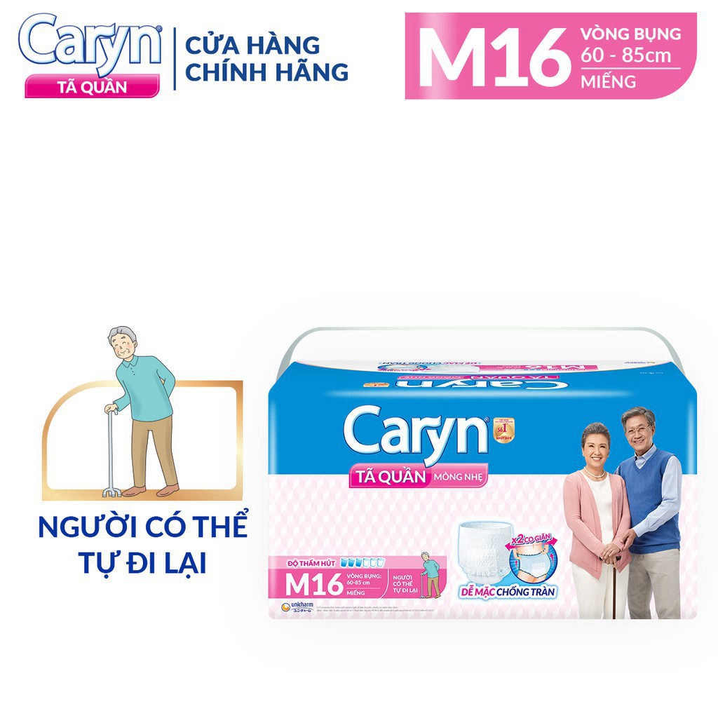 Tã Bỉm Quần Người Lớn Caryn Mỏng Nhẹ Chống Tràn Size M - 16 Miếng