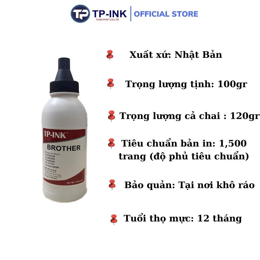 Mực  đổ Brother Thương hiệu  TP-ink cho máy 2321D/2701D/2240/2270/MF7360/7470 trọng lượng 80 gram