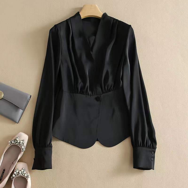 Áo kiểu BH tay dài cổ chữ V phong cách vintage thời trang mùa xuân 2022