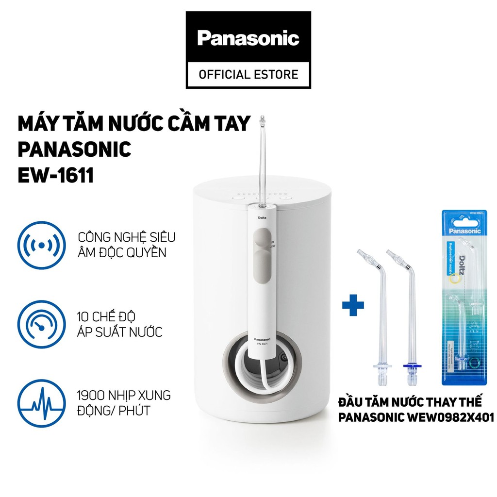 [MÃ COSPANA5 GIẢM 10% ĐƠN 600K] Combo Máy Tăm Nước Cầm Tay Panasonic EW1611 + đầu thay WEW0982X401 - BH 12 Tháng