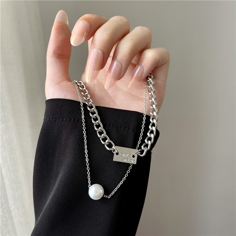 [Augustcloth | AugustJewelry] Dây chuyền/ vòng cổ hợp kim 1 mắc xích mặt thẻ chữ nhật 1 dây mảnh có hạt phong cách Hàn Q